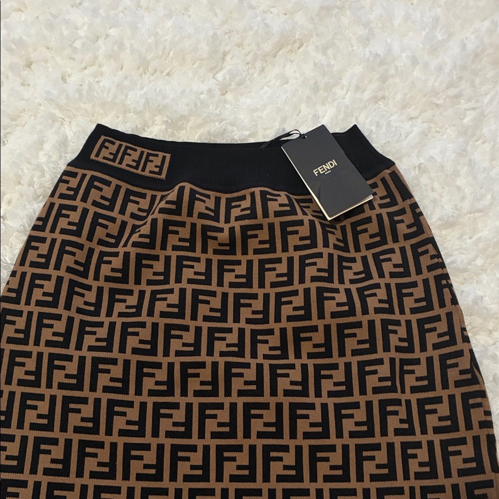Fendi Brown & Black FF Logo Knit Pencil Skirt - Picture 7 of 9